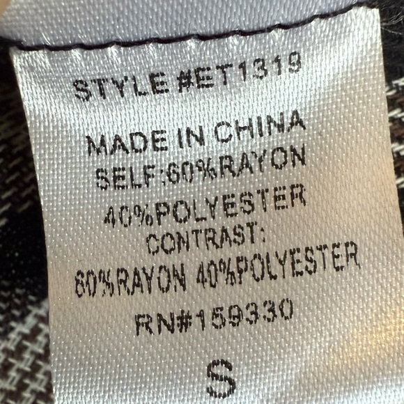 Heyson Brown, Cream and Black Plaid Button-Up Peplum Shirt New - Picture 7 of 7